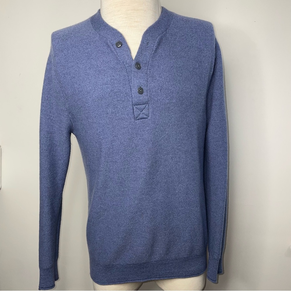 Bonobos Mens Sweater Slim XL Blue Pullover 1/4 Button Merino Wool Long Sleeve